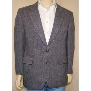 Hart Schaffner Marx Sport Coat Mens 42R Gray Herringbone Jacket Pure Virgin Wool